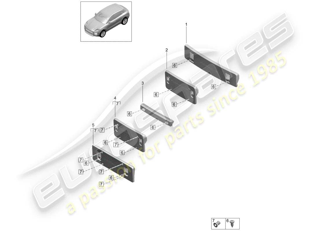 porsche macan (2020) license plate bracket part diagram