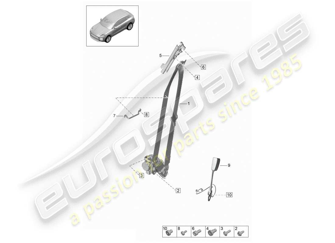 porsche macan (2020) three-point seat belt part diagram