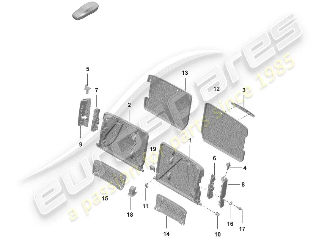 porsche 2020 frame - backrest parts diagram