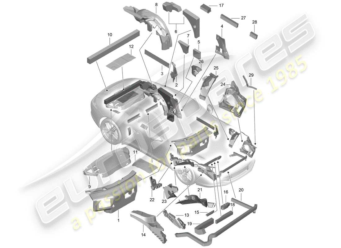 porsche 991 gen. 2 (2019) body shell part diagram