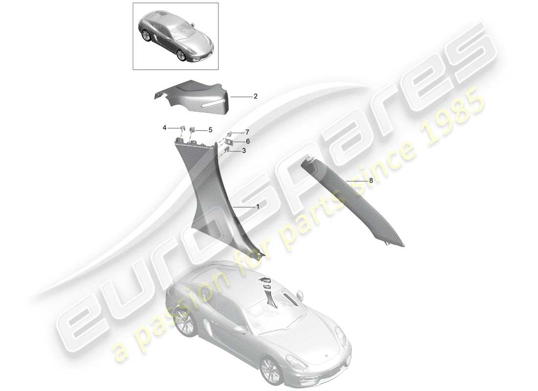 porsche cayman 981 (2014) quarter trim panel parts diagram