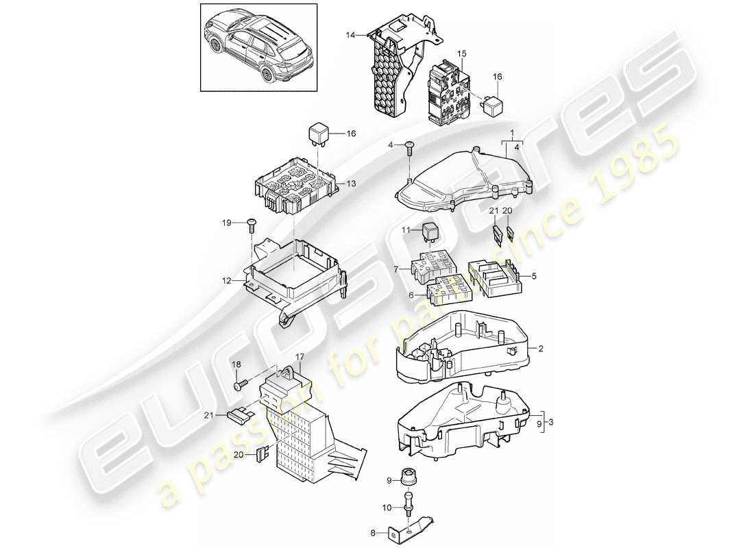 porsche cayenne e2 (2018) fuse box/relay plate part diagram