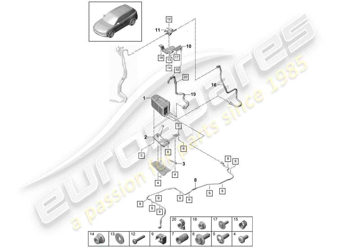 porsche cayenne e3 (2019) evaporative emission canister part diagram