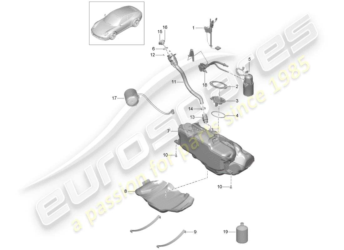 porsche 991 (2013) fuel tank parts diagram