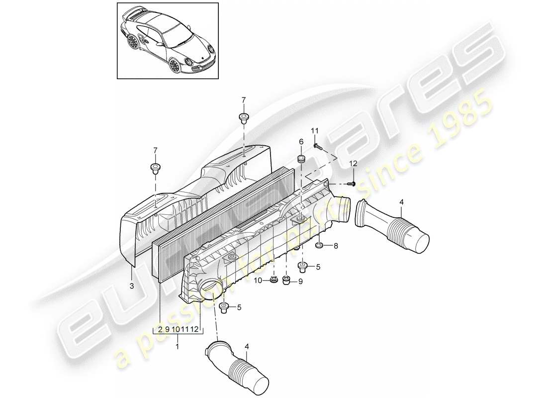 porsche 911 t/gt2rs (2012) air cleaner parts diagram