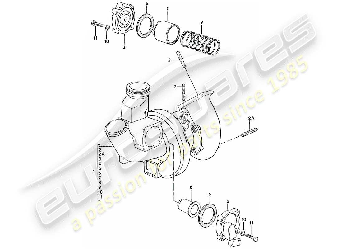 porsche 924 (1980) exhaust gas turbocharger part diagram