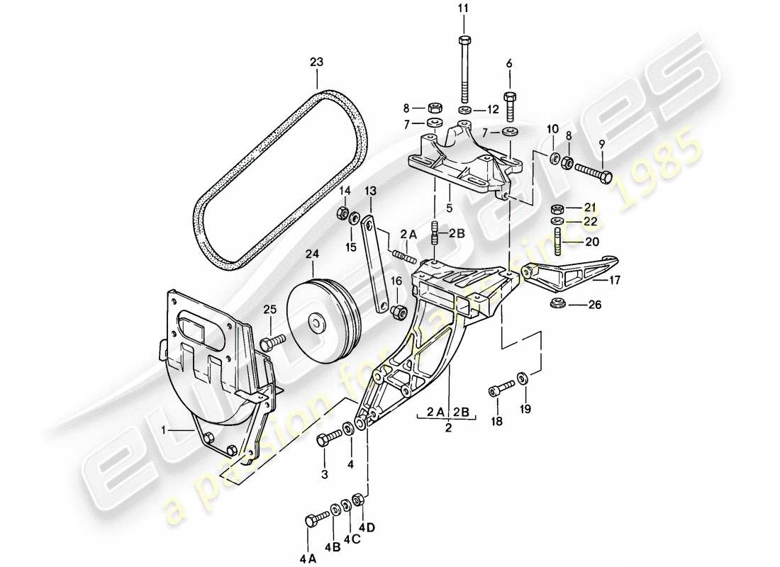 porsche 1988 (911) compressor - mounting - driving mechanism parts diagram