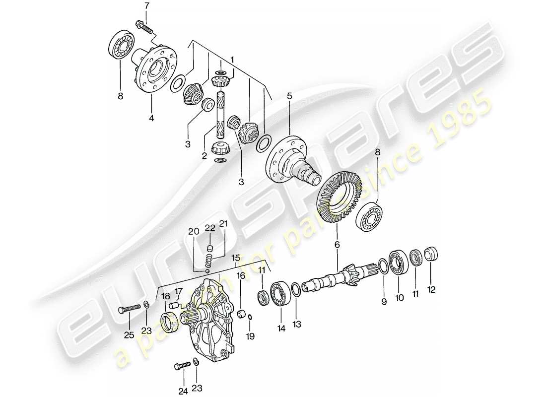 porsche 924 (1977) differential - automatic transmission parts diagram