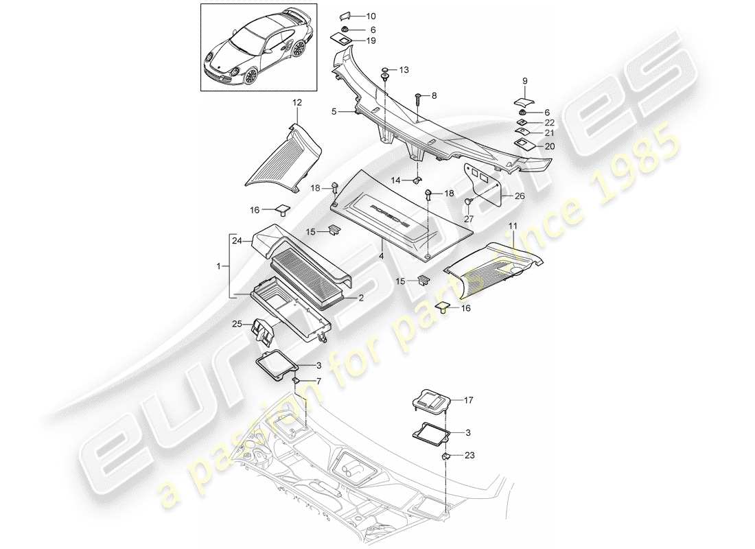 porsche 911 t/gt2rs (2011) particulate filter parts diagram