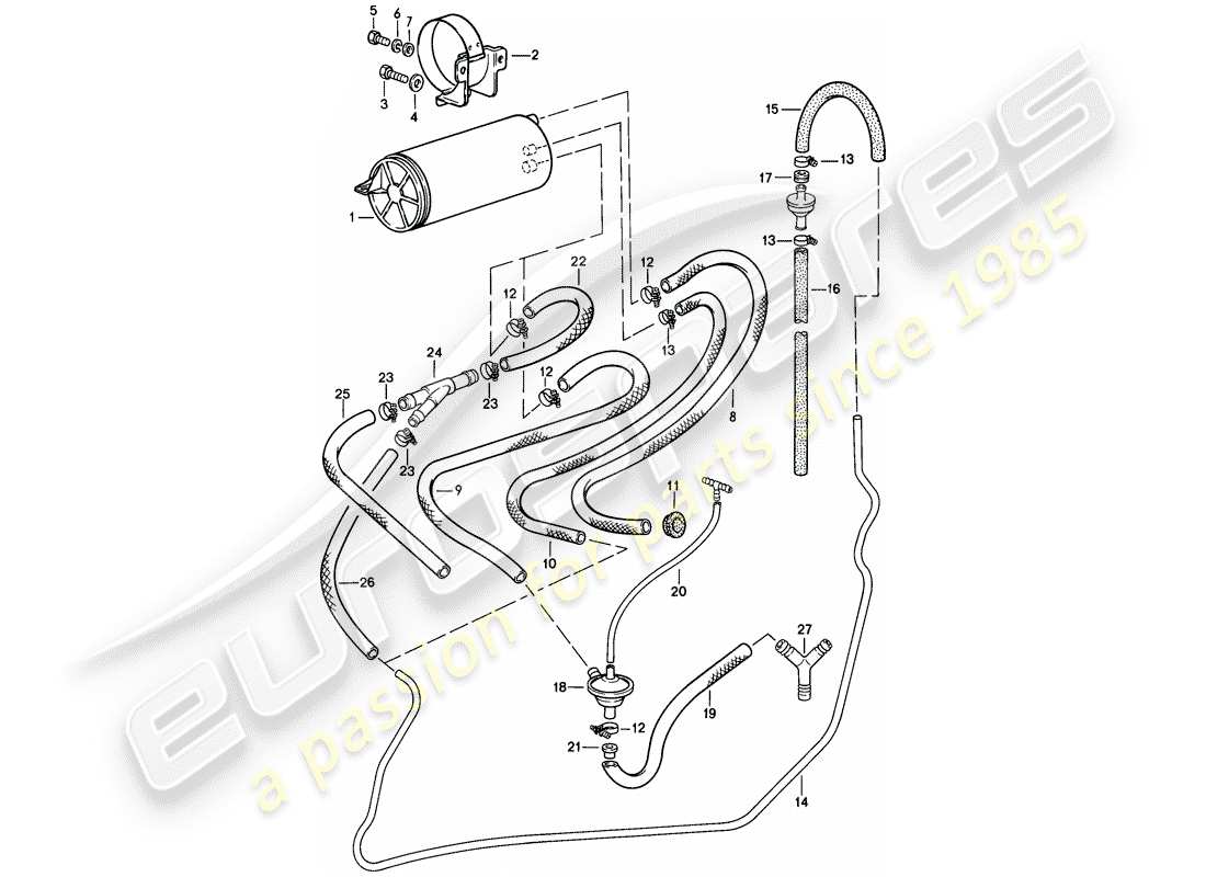 porsche 928 (1981) tank ventilation parts diagram