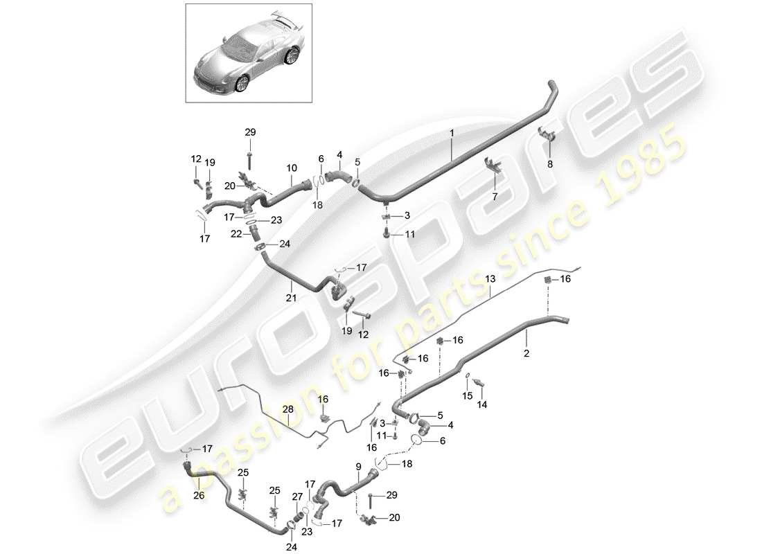 porsche 991r/gt3/rs (2016) water cooling parts diagram