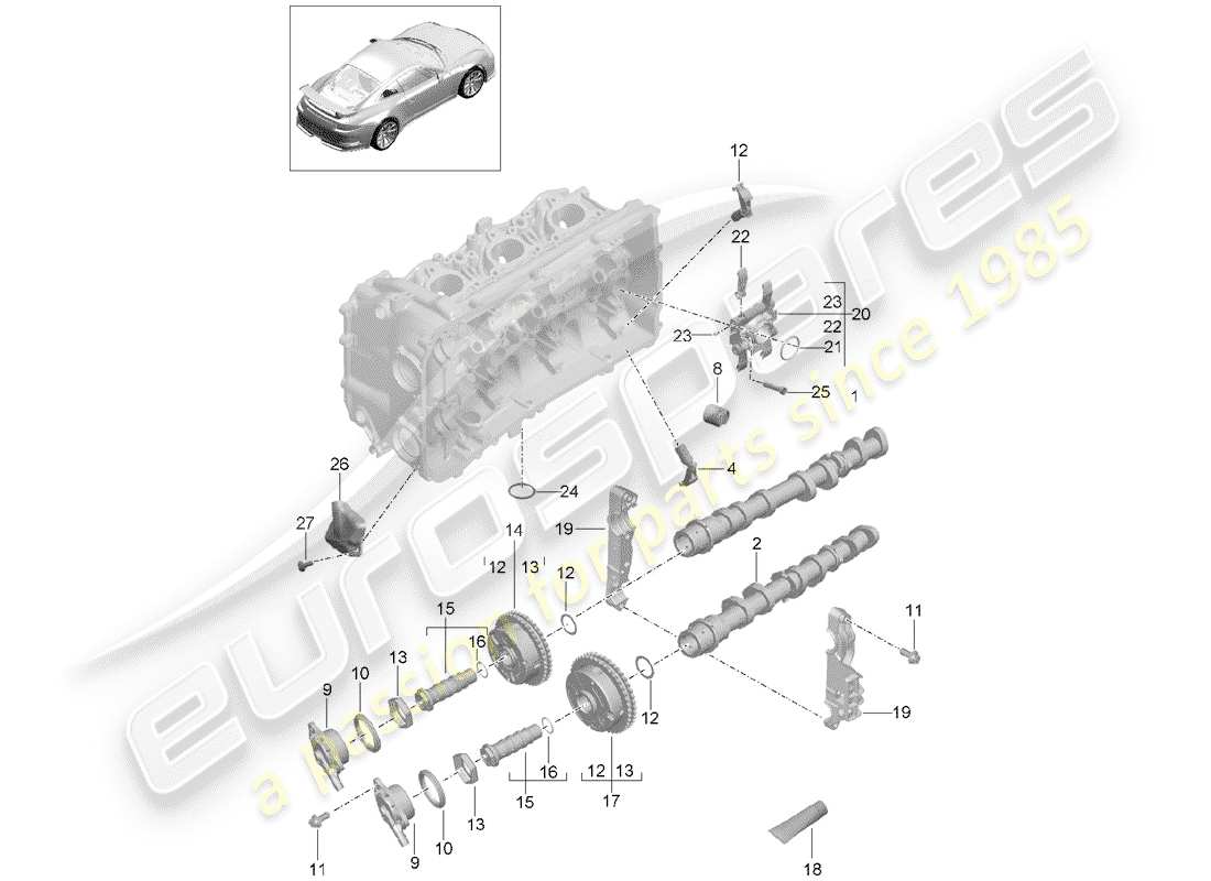 porsche 991r/gt3/rs (2017) camshaft parts diagram
