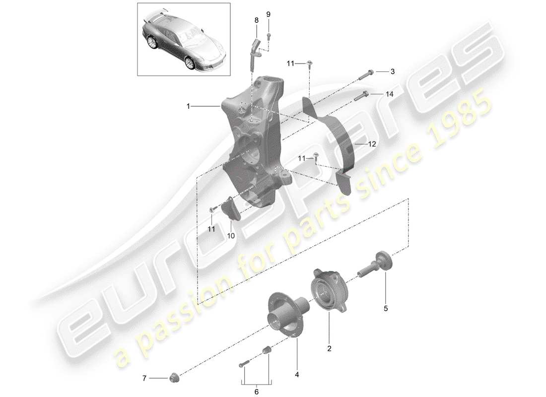 porsche 991r/gt3/rs (2016) wheel carrier parts diagram