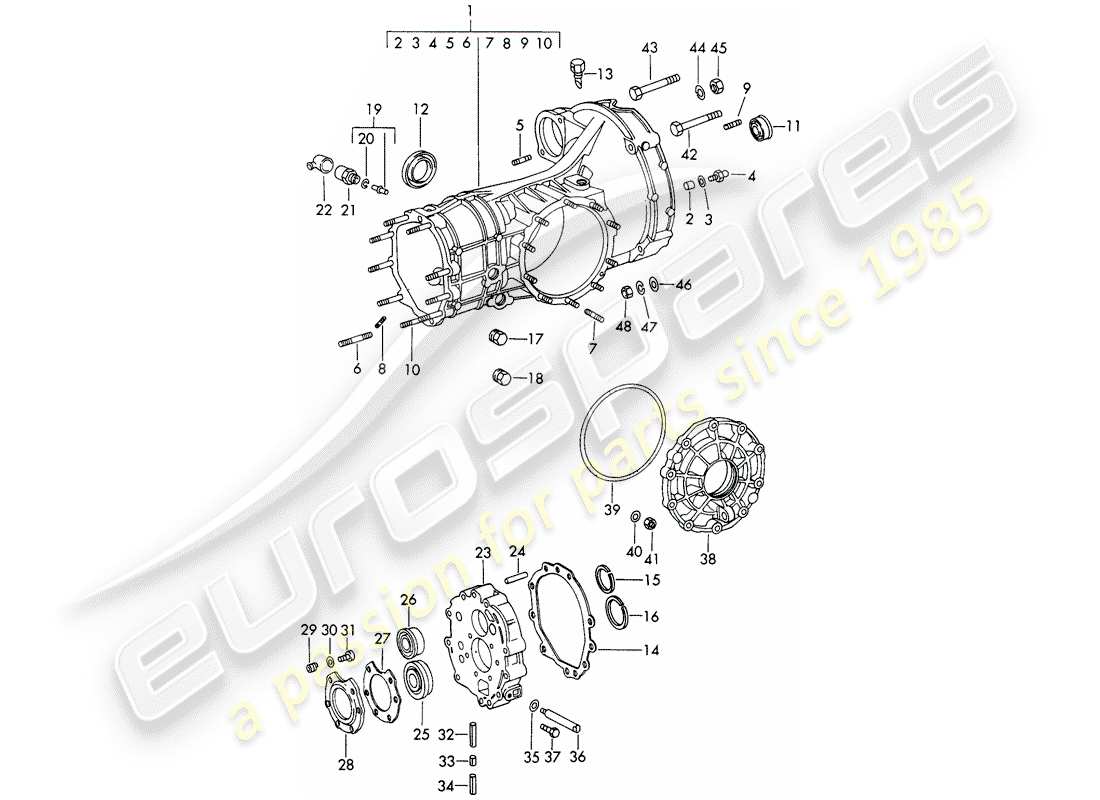 porsche 911/912 (1966) replacement transmission - transmission case - die casting - d - mj 1969>> parts diagram