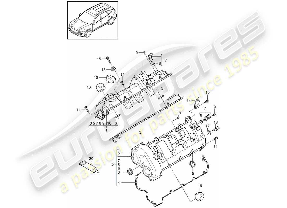 porsche cayenne e2 (2012) valve cover part diagram