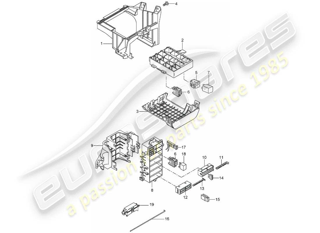 porsche 997 (2005) fuse box/relay plate parts diagram