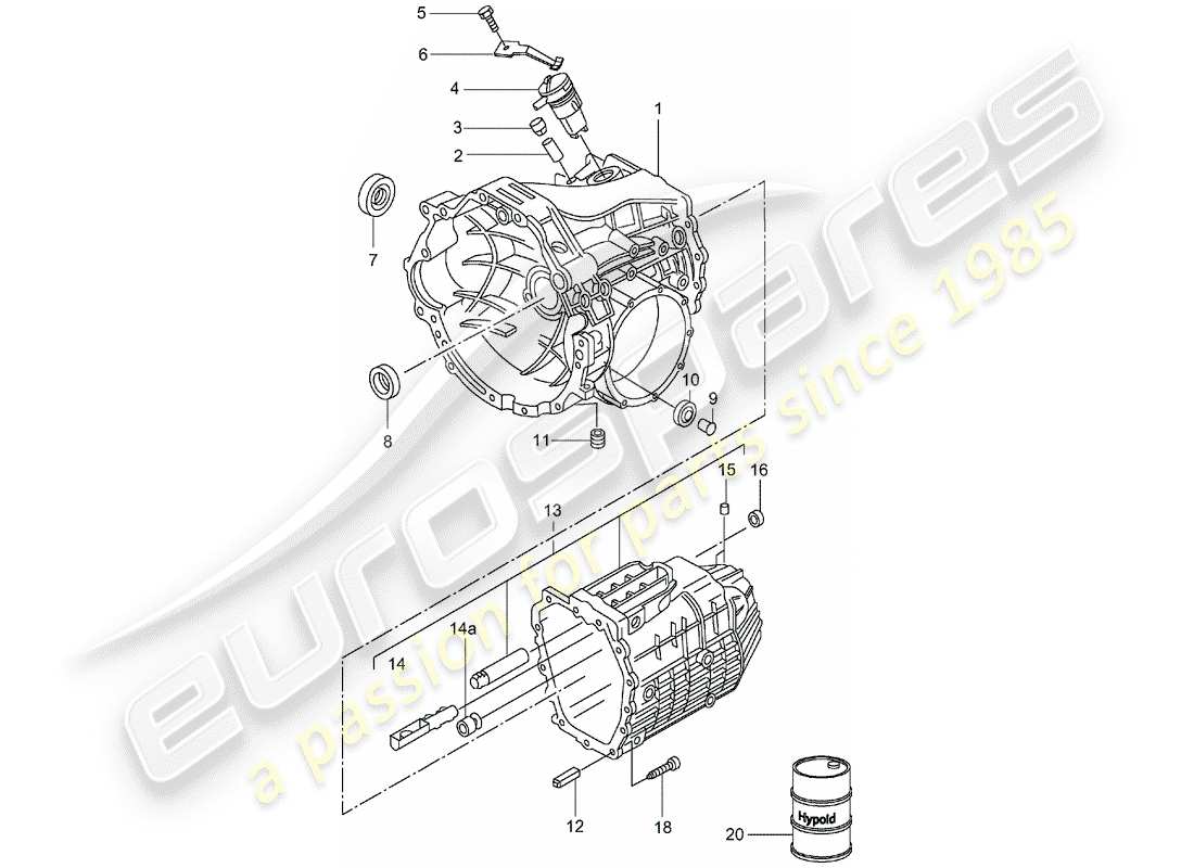 porsche boxster 986 (1997) gearbox - 5 speed manual transmission - - - transmission case part diagram