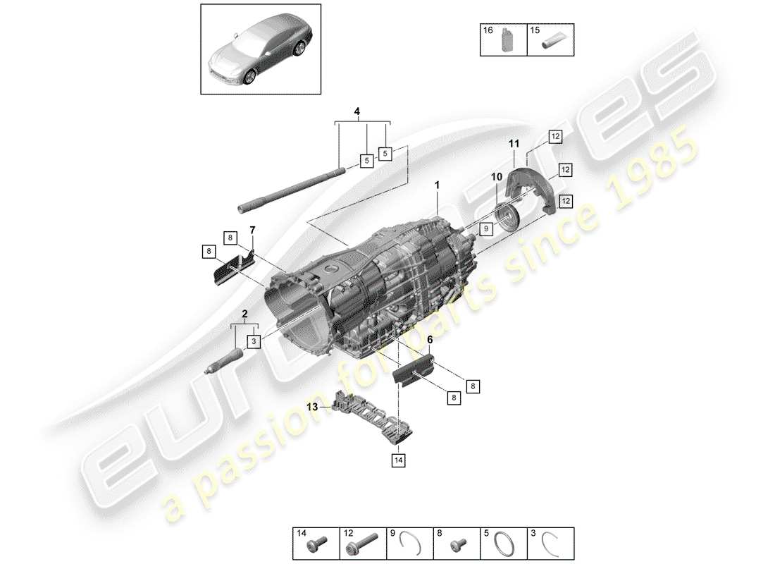 porsche panamera 971 (2017) 8-speed dual clutch gearbox part diagram