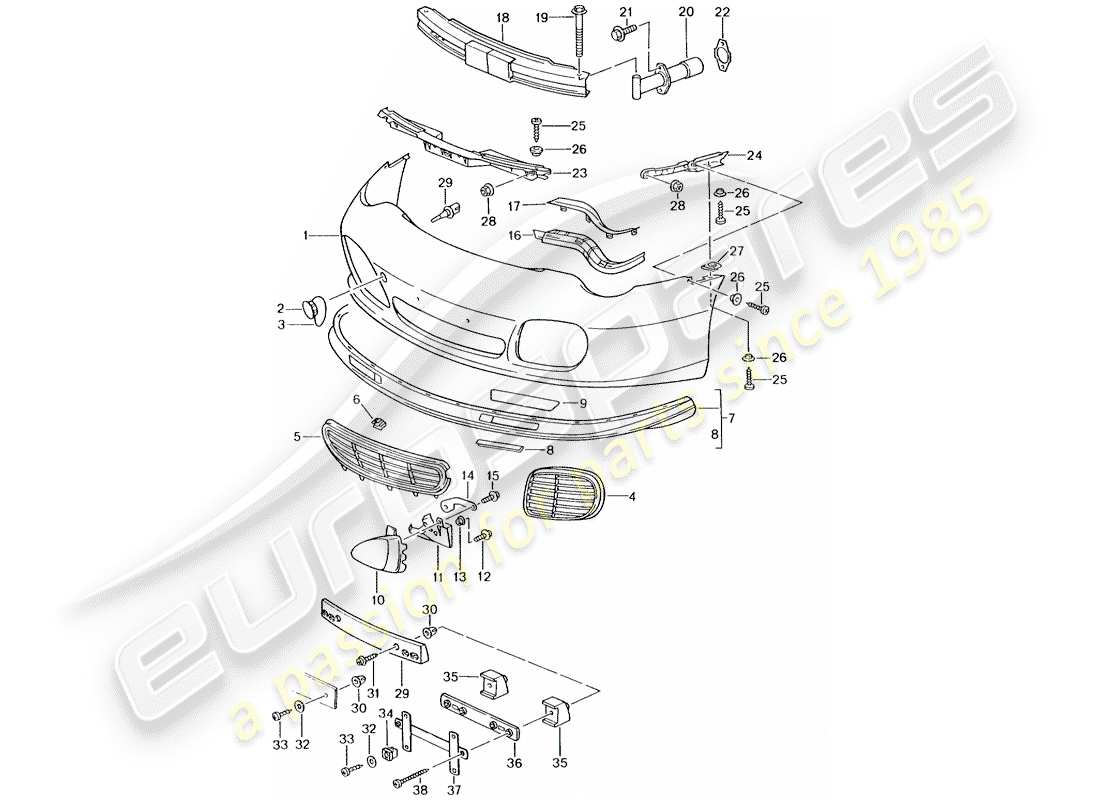 porsche 996 t/gt2 (2004) bumper parts diagram
