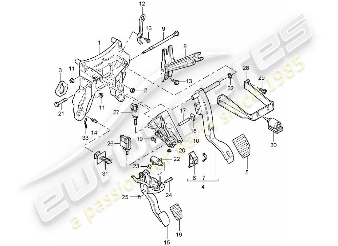 porsche cayenne (2004) brake and acc. pedal assembly parts diagram