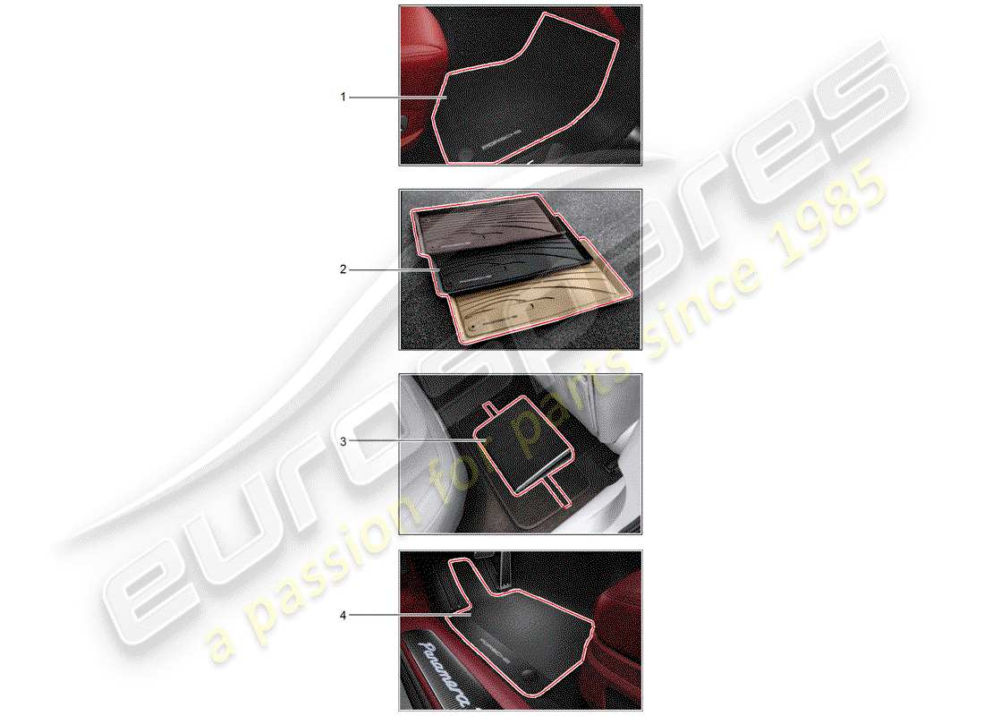 porsche tequipment panamera (2011) floor mat (rubber) parts diagram