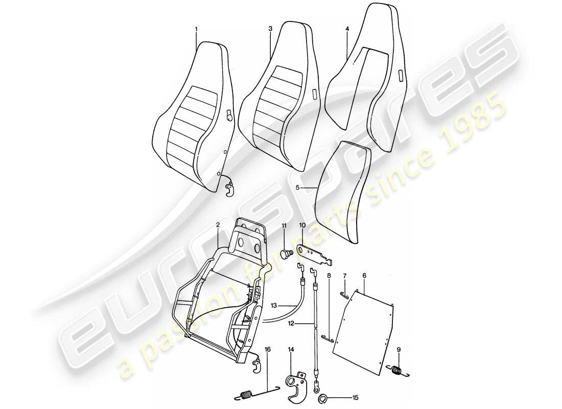 porsche 911 (1976) sports seat - backrest - single parts part diagram