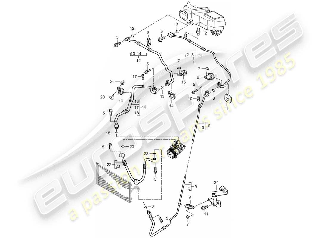 porsche cayenne (2009) refrigerant circuit part diagram