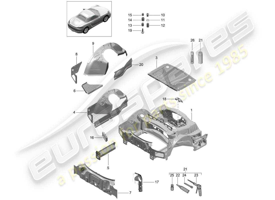 porsche 718 boxster (2020) rear end part diagram