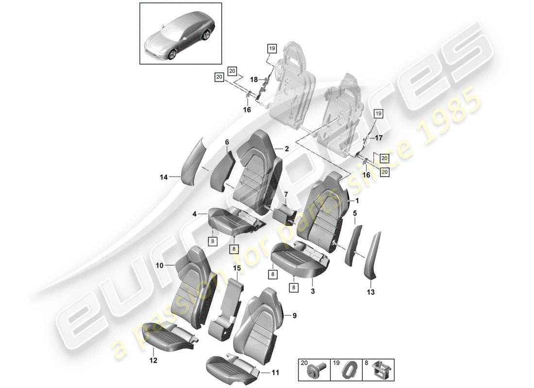 porsche panamera 971 (2019) seat part diagram