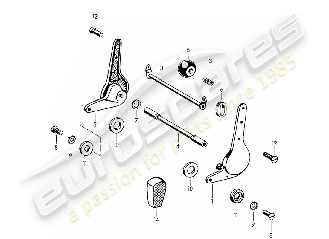 porsche 356b/356c (1961) reclining seat mechanism part diagram