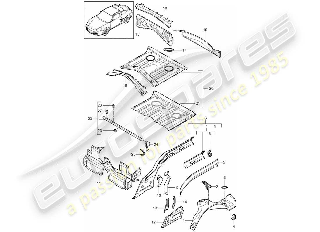 porsche cayman 987 (2010) rear end parts diagram