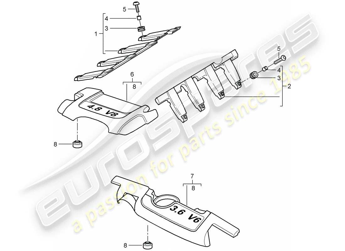 porsche cayenne (2008) engine cover part diagram