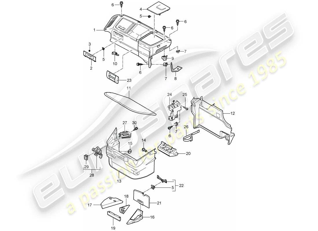 porsche 997 gen. 2 (2011) luggage compartment part diagram