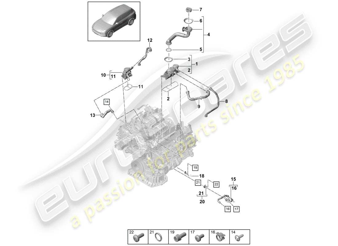 porsche cayenne e3 (2018) ventilation for cylinder block parts diagram