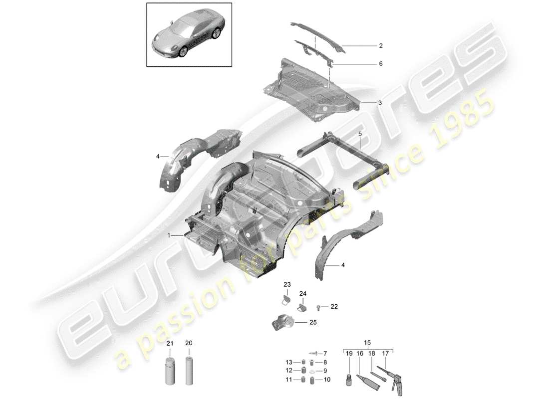 porsche 991 (2013) rear end parts diagram