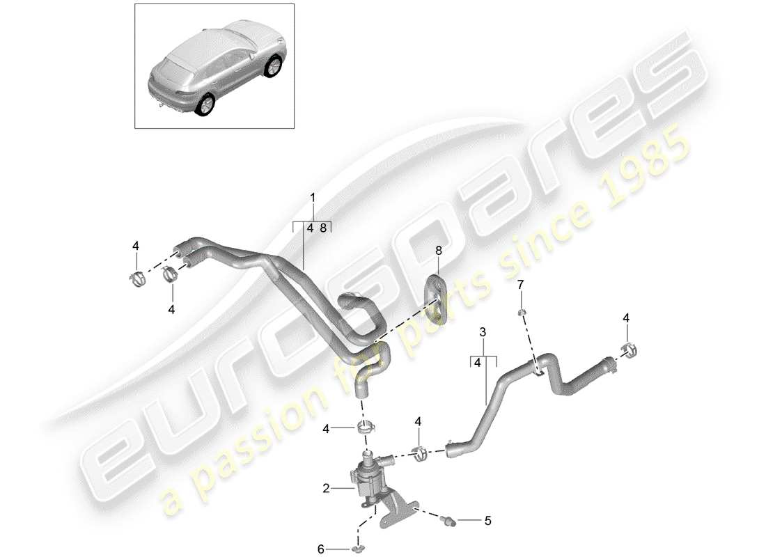 porsche macan (2018) heater hose part diagram