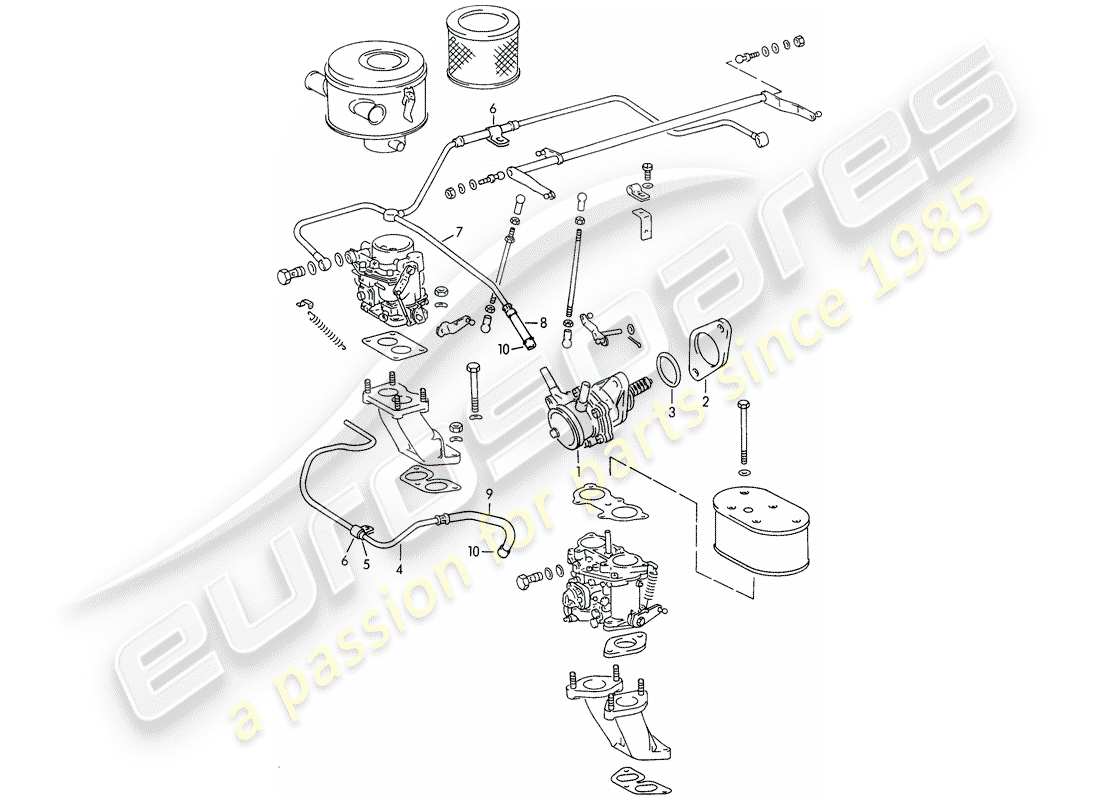 porsche 356b/356c (1961) fuel pump - and - fuel line part diagram