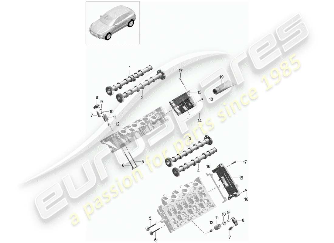 porsche macan (2018) camshaft, valves part diagram