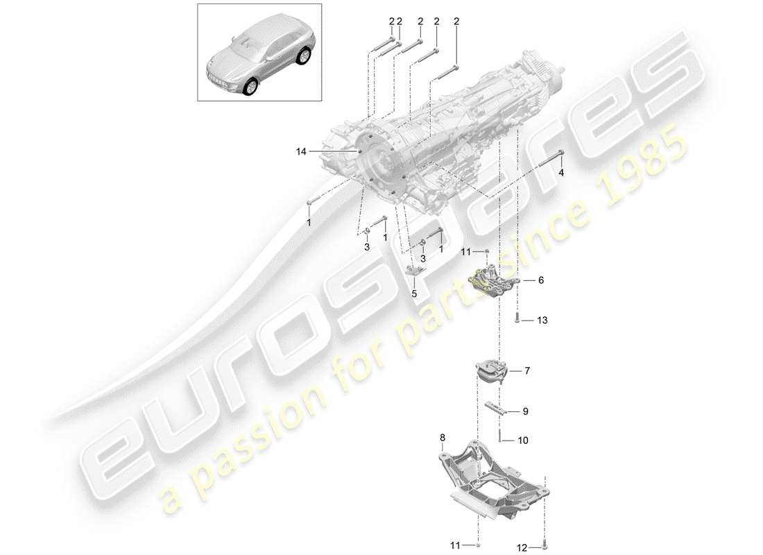 porsche macan (2017) mounting parts for engine and part diagram