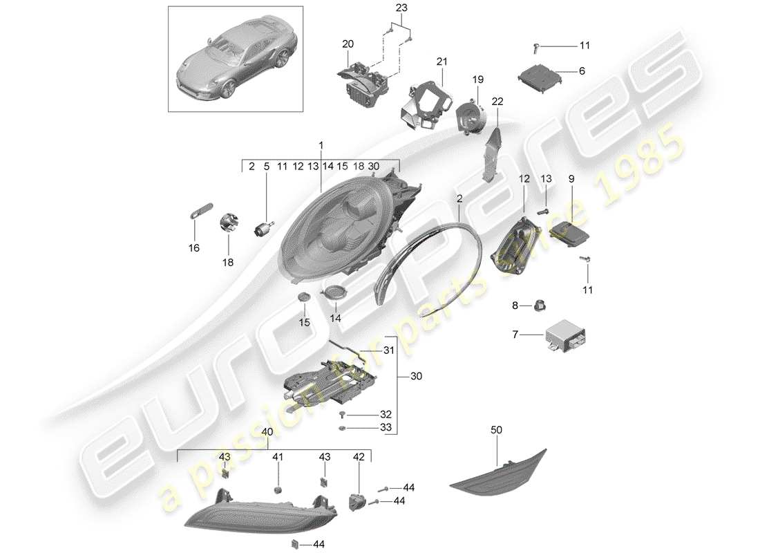 porsche 991 turbo (2016) led headlight parts diagram