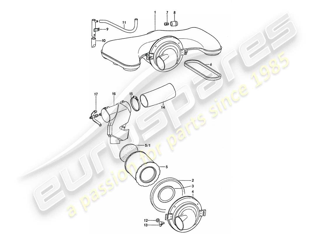 porsche 1974 (911) air cleaner - regulator housing parts diagram