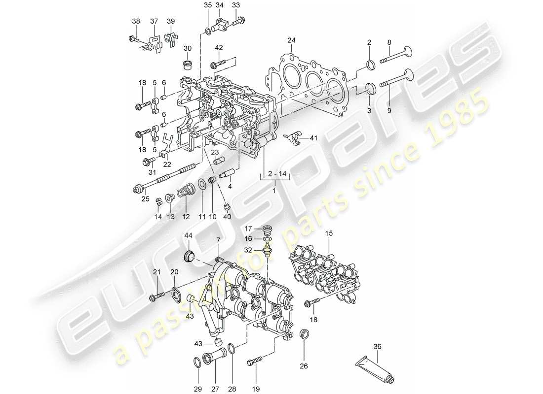 porsche boxster 986 (1997) cylinder head parts diagram