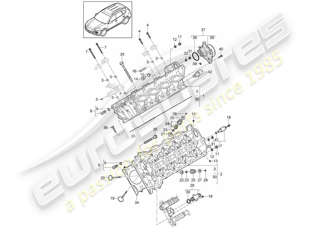 porsche cayenne e2 (2011) cylinder head parts diagram