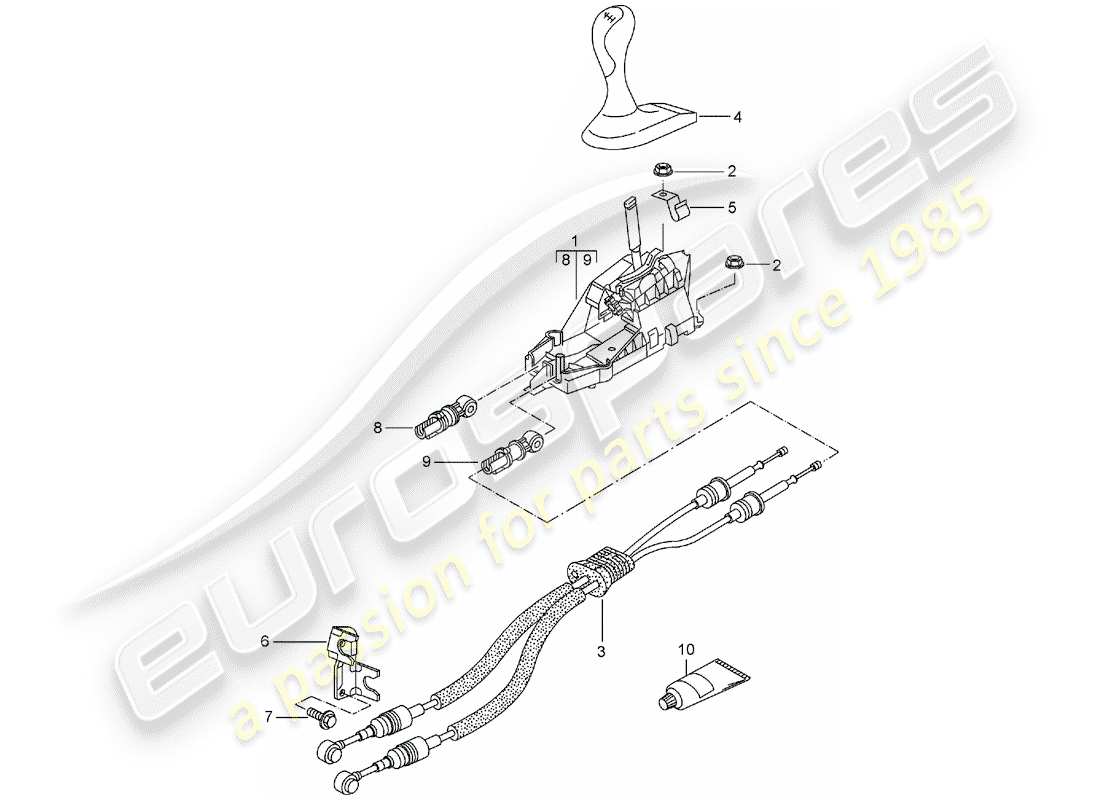 porsche 996 t/gt2 (2004) transmission control - manual gearbox parts diagram