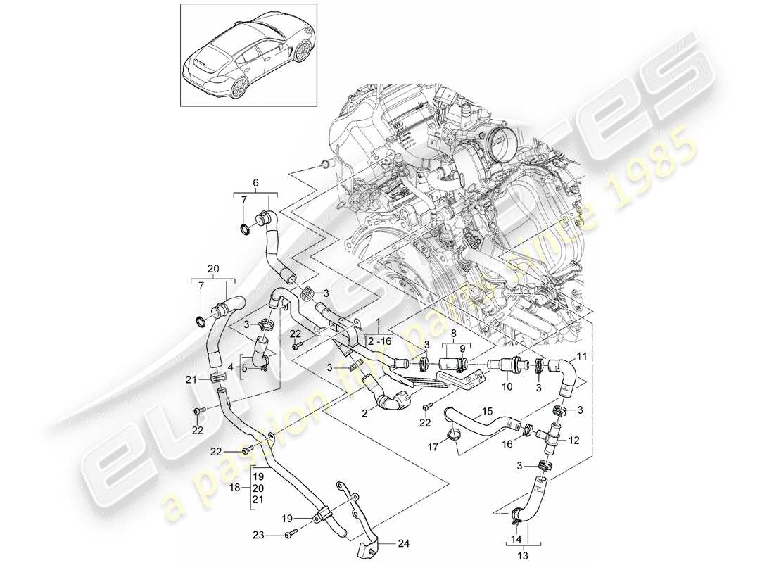 porsche panamera 970 (2016) water cooling part diagram