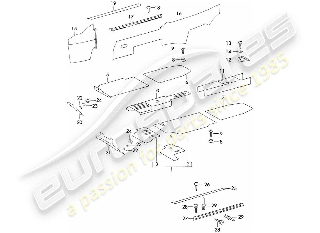 porsche 911 (1973) interior equipment part diagram