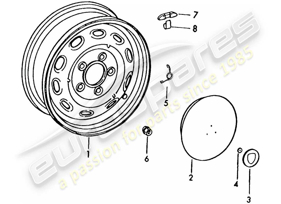 porsche 356b/356c (1963) wheels part diagram