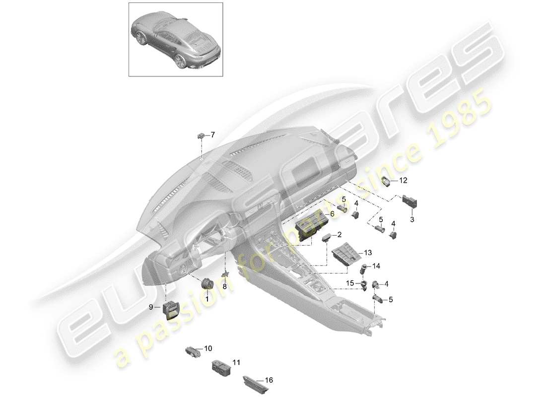 porsche 991 t/gt2rs switch part diagram