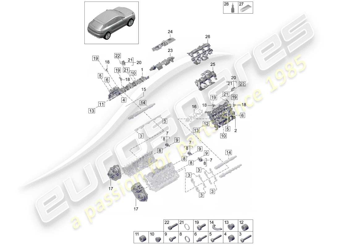 porsche macan (2020) valve cover part diagram