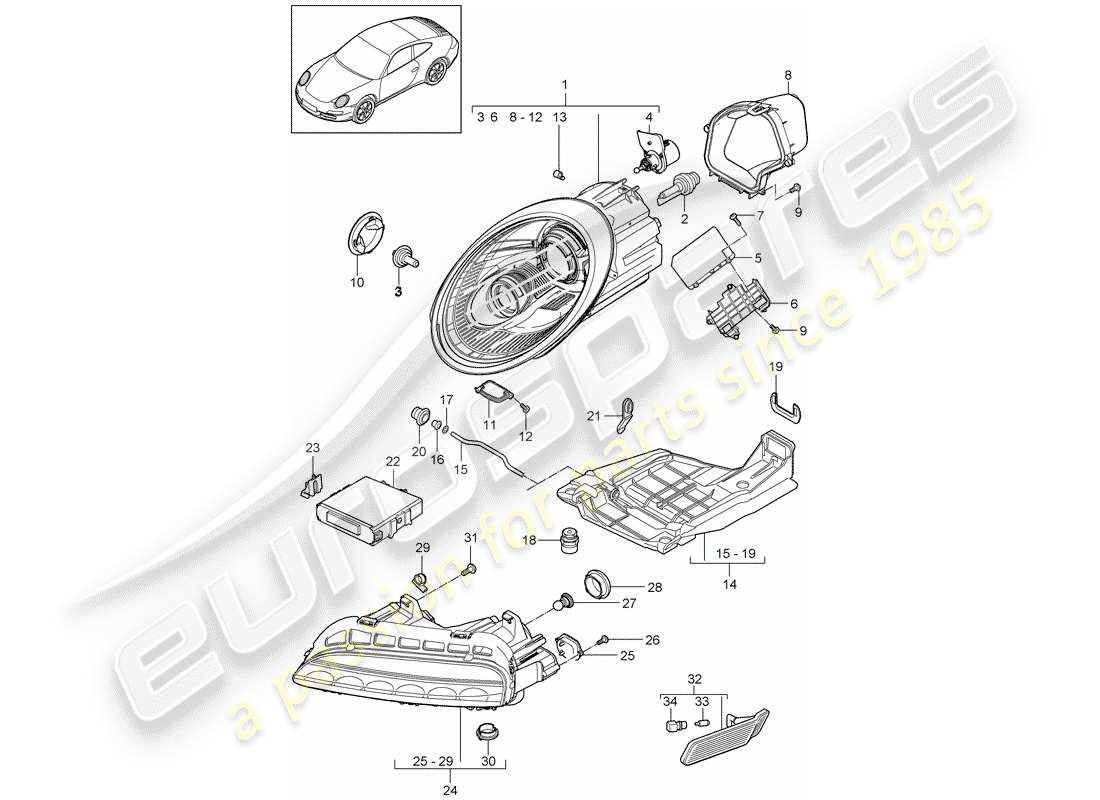 porsche 997 gen. 2 (2012) headlamp parts diagram